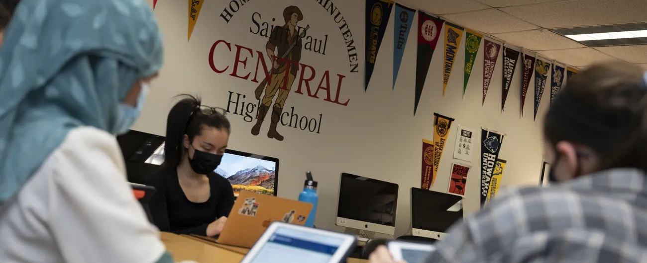 Students working at a classroom table