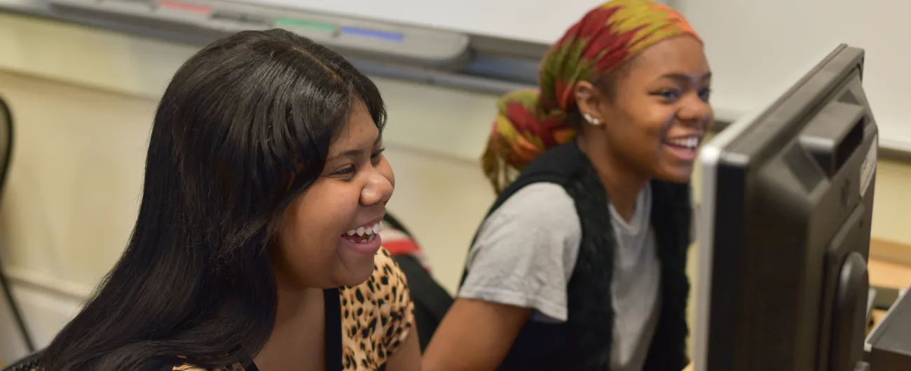 Students working at computers 