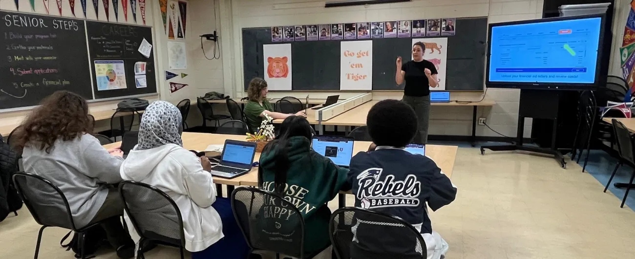 South High School Career & Center coordinator with students