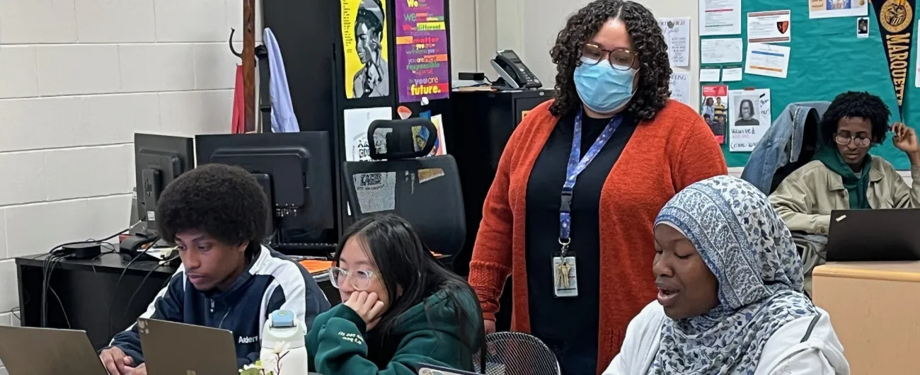 South High School Career & Center coordinator with students